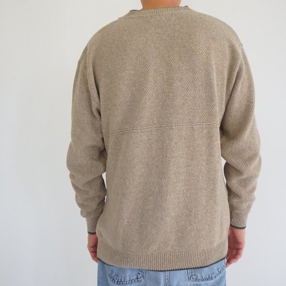 Vintage Croft & Barrow Deer Embroidered Henley Sweater Tan Cabincore Outdoors L - Picture 2 of 9
